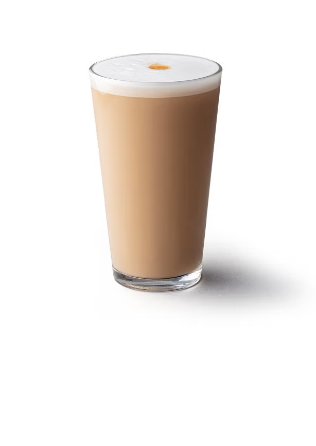 En latte macchiato i et højt glas 