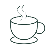 Stregtegning af et bæger med dampende varm kaffe