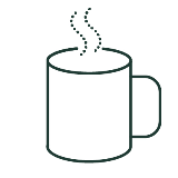 Stregtegning af et krus med dampende varm kaffe