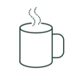Stregtegning af et krus med dampende varm kaffe