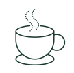 Stregtegning af et bæger med dampende varm kaffe