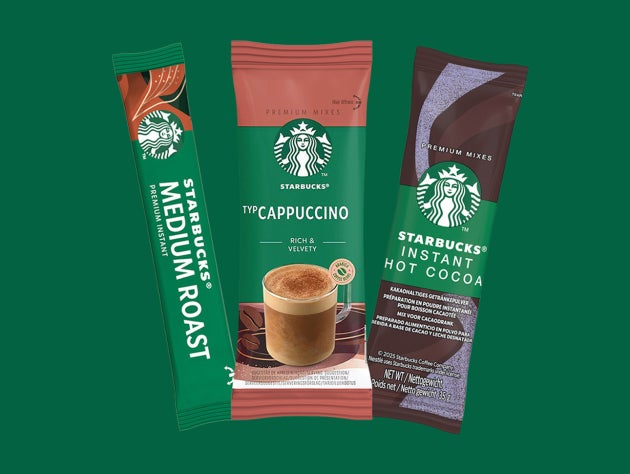 Starbucks Premium Instant-drikkebreve: Starbucks Medium Roast-kaffe, Cappuccino-mix og Instant Hot Cocoa