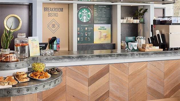 En We Proudly Serve Starbucks-serveringsdisk