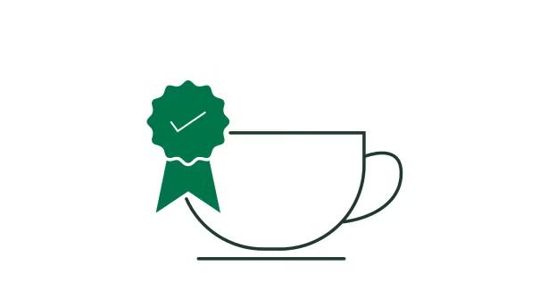 Stregtegning af en kaffekop med Green Award-mærke