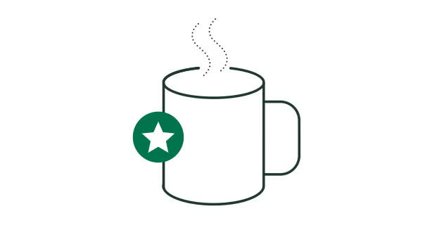 Stregtegning af en kaffekop med Green Star-mærke