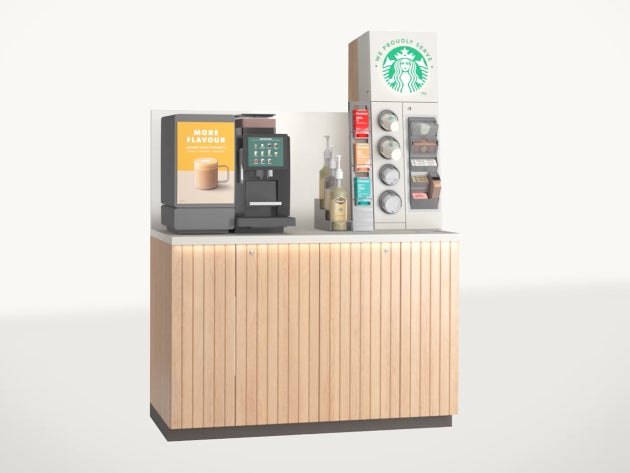 We Proudly Serve Starbucks-selvbetjeningsløsningen i størrelsen Short: kaffeautomat med selvbetjening og disk